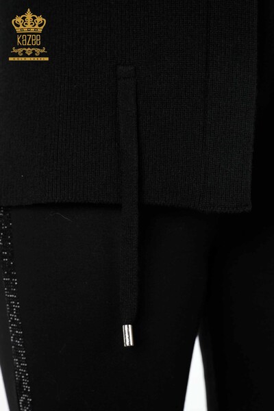 Женский трикотажный жилет оптом с цветочным вышивкой узорами и камнями - 16814 | КАZЕЕ - Thumbnail