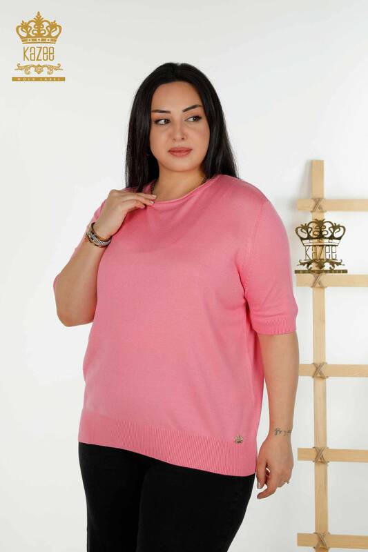 Женский вязаный свитер оптом Американская модель Розовый - 30443 | КАЗИ
