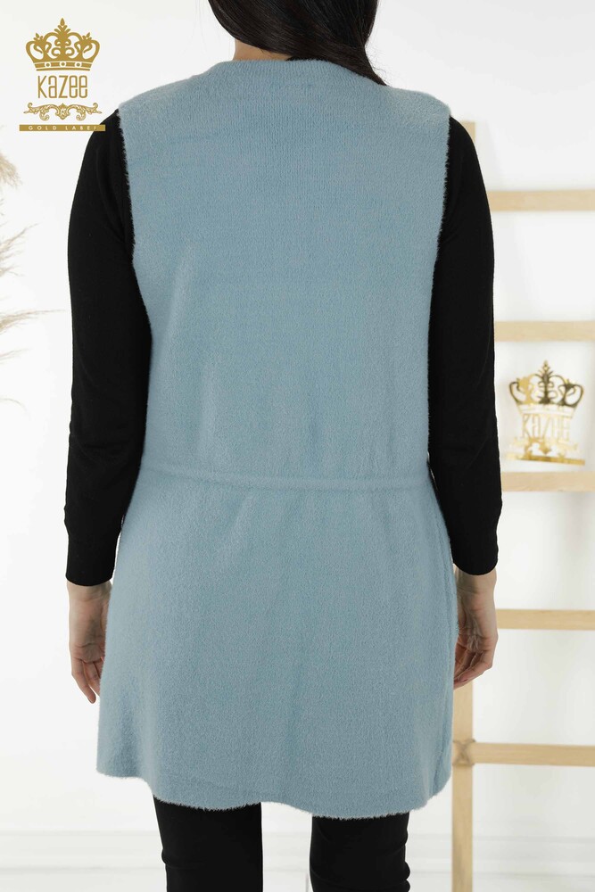 Женский жилет оптом - Карманный Вышитый камнем - Голубой - 30243 | КАZEE - 7