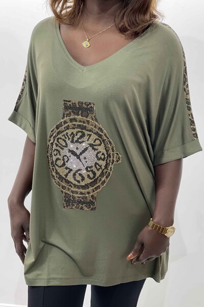 Женская блузка с часами и леопардовым принтом оптом - 77747 | КАZЕЕ - Thumbnail