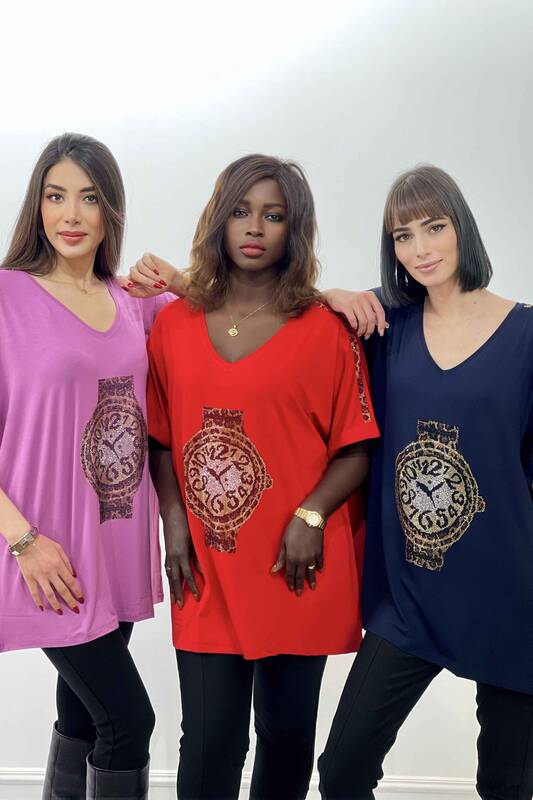 Женская блузка с часами и леопардовым принтом оптом - 77747 | КАZЕЕ