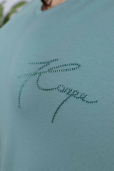 оптовые женские чесаный хлопок Kazee логотип V шеи с длинным рукавом - 77866 | КАZЕЕ - Thumbnail