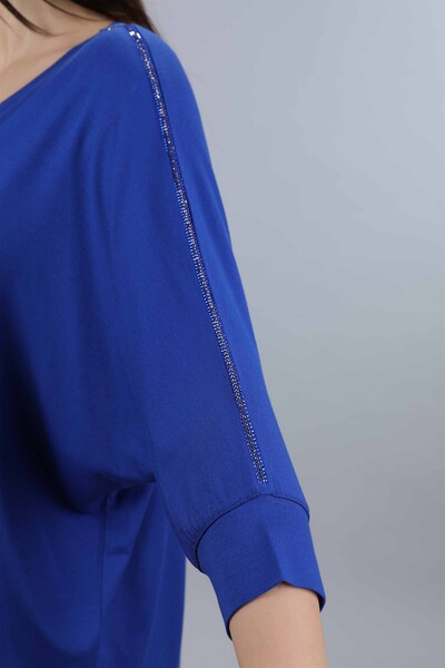 оптовые женские чесаный хлопок Kazee логотип V шеи с длинным рукавом - 77866 | КАZЕЕ - Thumbnail