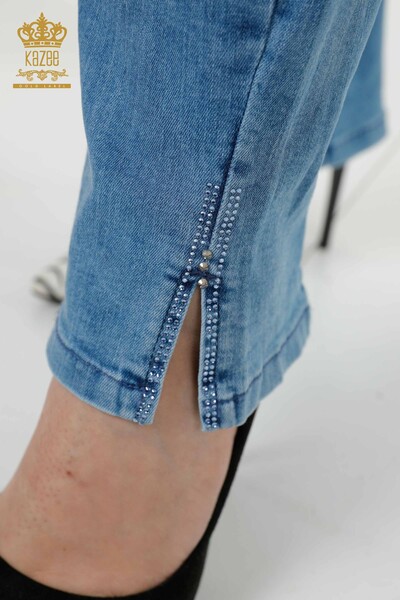 женские джинсы оптом карманы вышитые камнем синий - 3697 | КАZEE - Thumbnail