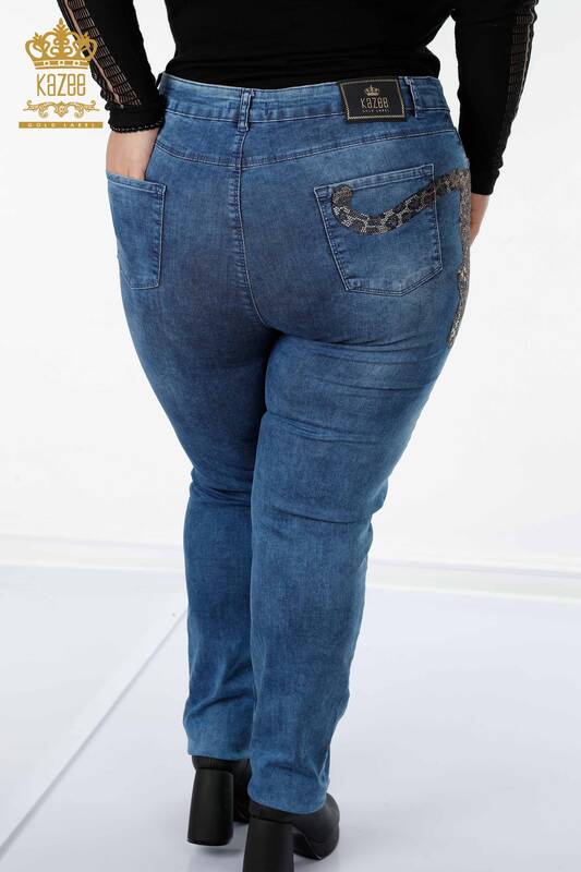 Женские джинсы оптом с рисунком тигра синего цвета - 3294 | КАZEE