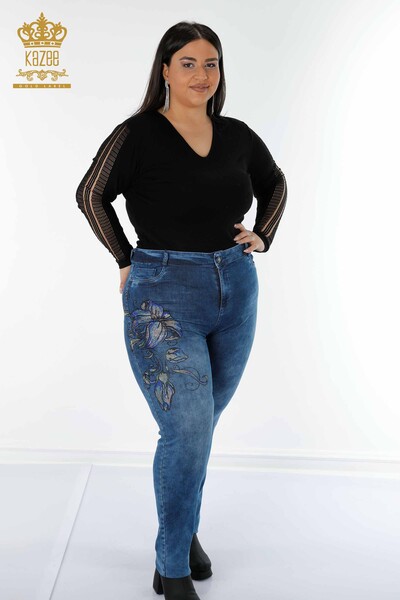 женские джинсы оптом цветочный узор синий - 3569 | КАZЕЕ - Thumbnail