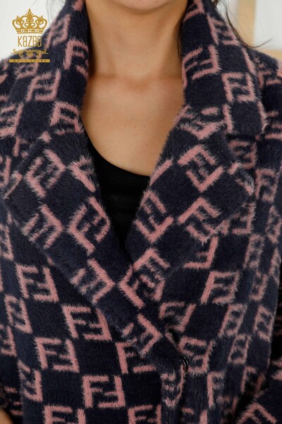 Женское пальто оптом - Карманы Ангора Темно-синий - 19089 | КАZEE - Thumbnail (2)