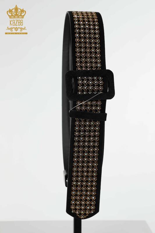 Женский пояс оптом Цветной камень с вышивкой Черный - 501 | КАZEE