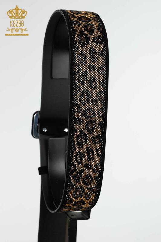 Женский пояс оптом Леопардовый камень с вышивкой Черный - 509 | КАZEE