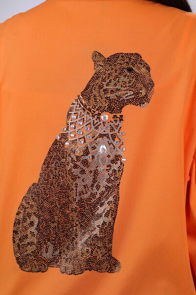 Женские рубашка оптом с камнями на спине леопард - 20019 | КАZЕЕ - Thumbnail
