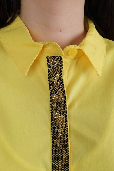 Женские рубашка оптом с камнями на спине леопард - 20019 | КАZЕЕ - Thumbnail