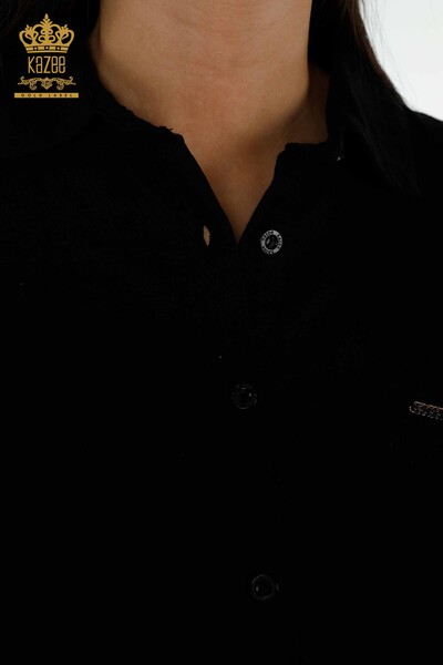 Комплект женской рубашки оптом - Карманный - Черный - 20401 | КАZEE - Thumbnail