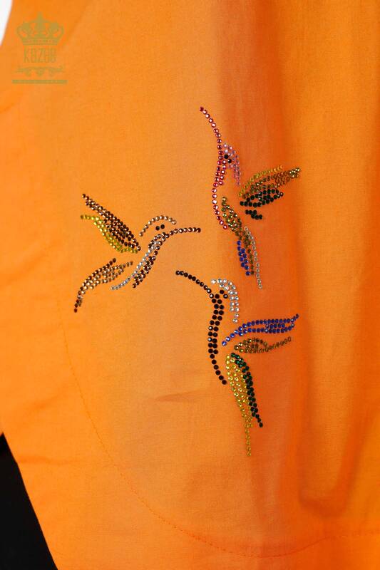оранжевая женская рубашка с принтом птиц оптом - 20129 | КАZEE