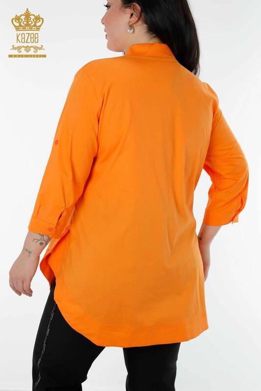 оранжевая женская рубашка с принтом птиц оптом - 20129 | КАZEE