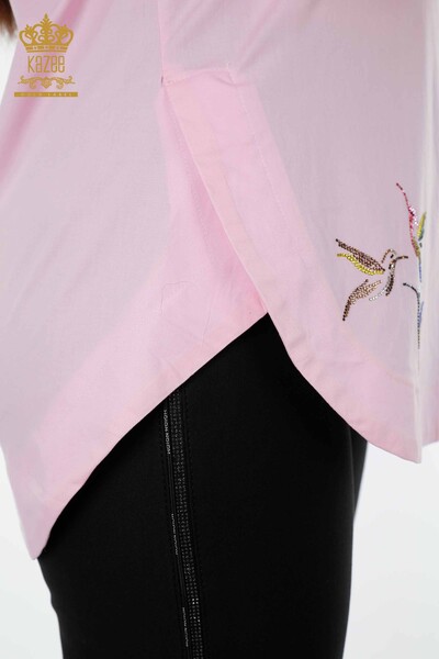 женская рубашка оптом с рисунком птицы розовая - 20129 | КАZЕЕ - Thumbnail