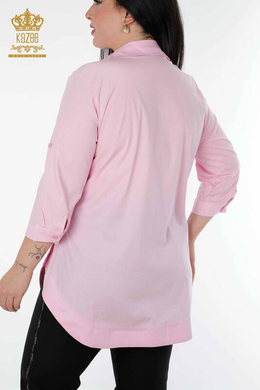 женская рубашка оптом с рисунком птицы розовая - 20129 | КАZЕЕ