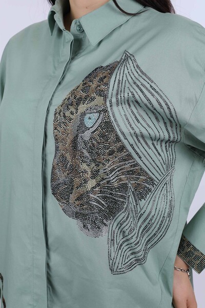 Женские рубашки оптом с кристаллическам камнем леопард узороми - 17052 | КАZЕЕ - Thumbnail