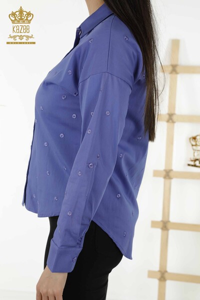 Женские рубашки оптом - Цветочная вышивка - Сирень - 20254 | КАZEE - Thumbnail