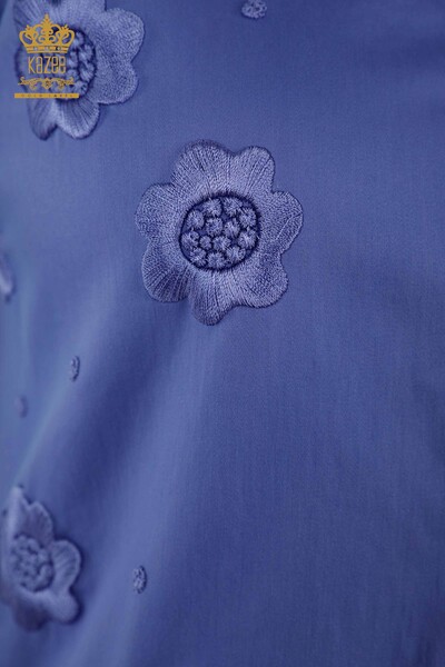 Женская рубашка Оптовая - цветочная вышивка - Лила - 20394 | КAZEE - Thumbnail