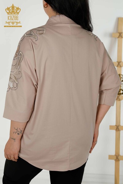 Женская рубашка оптом - Детальный тюль - Бежевый - 20406 | КАZEE - Thumbnail