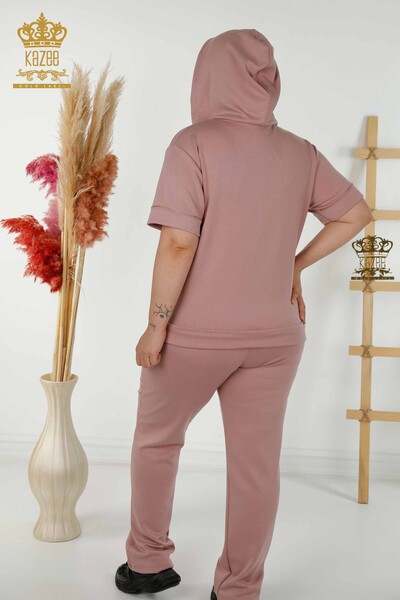 Женский спортивный костюм оптом с вышитой камнем сушеной розой - 20448 | КАЗЕЕ - Thumbnail