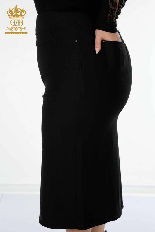 женская юбка оптом длинная черная вышитая камнем - 4201 | КАZEE