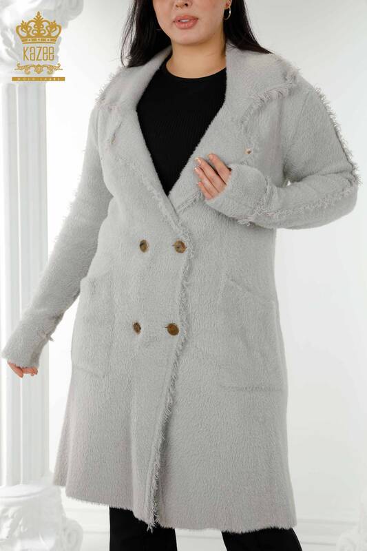 Женское пальто оптом с двумя карманами из ангоры светло-серого цвета - 19055 | КАZЕЕ