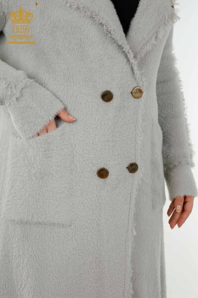 Женское пальто оптом с двумя карманами из ангоры светло-серого цвета - 19055 | КАZЕЕ - Thumbnail