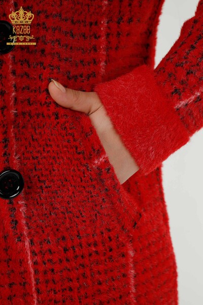 Женское пальто оптом ангора на пуговицах с карманами - КРАСНЫЙ - 19062 | КАZEE - Thumbnail (2)