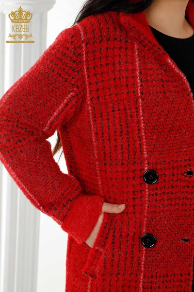Женское пальто оптом ангора на пуговицах с карманами - КРАСНЫЙ - 19062 | КАZEE - Thumbnail