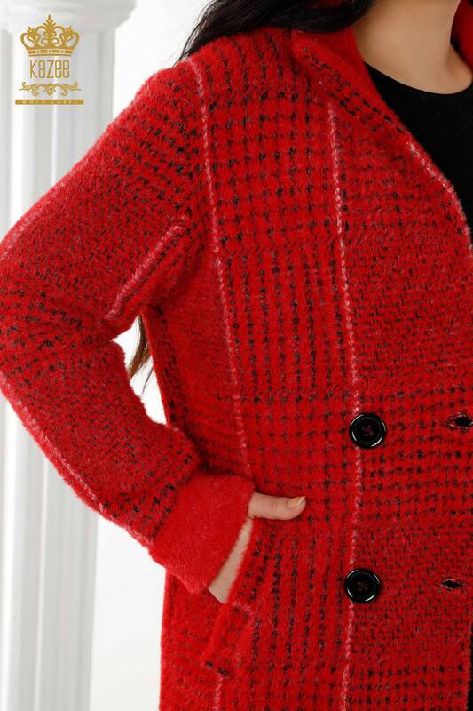 Женское пальто оптом ангора на пуговицах с карманами - КРАСНЫЙ - 19062 | КАZEE