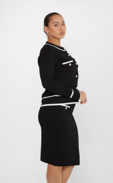 Zweiteiliger Anzug mit Perlmuttknopfdetail und langen Ärmeln, Schwarz – 30813 | KAZEE (4er-Set M-L-XL-2XL) - 2